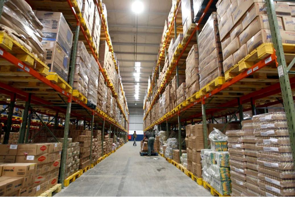 Interior view of Express Zone Warehouse showing organized HVAC and building material stock